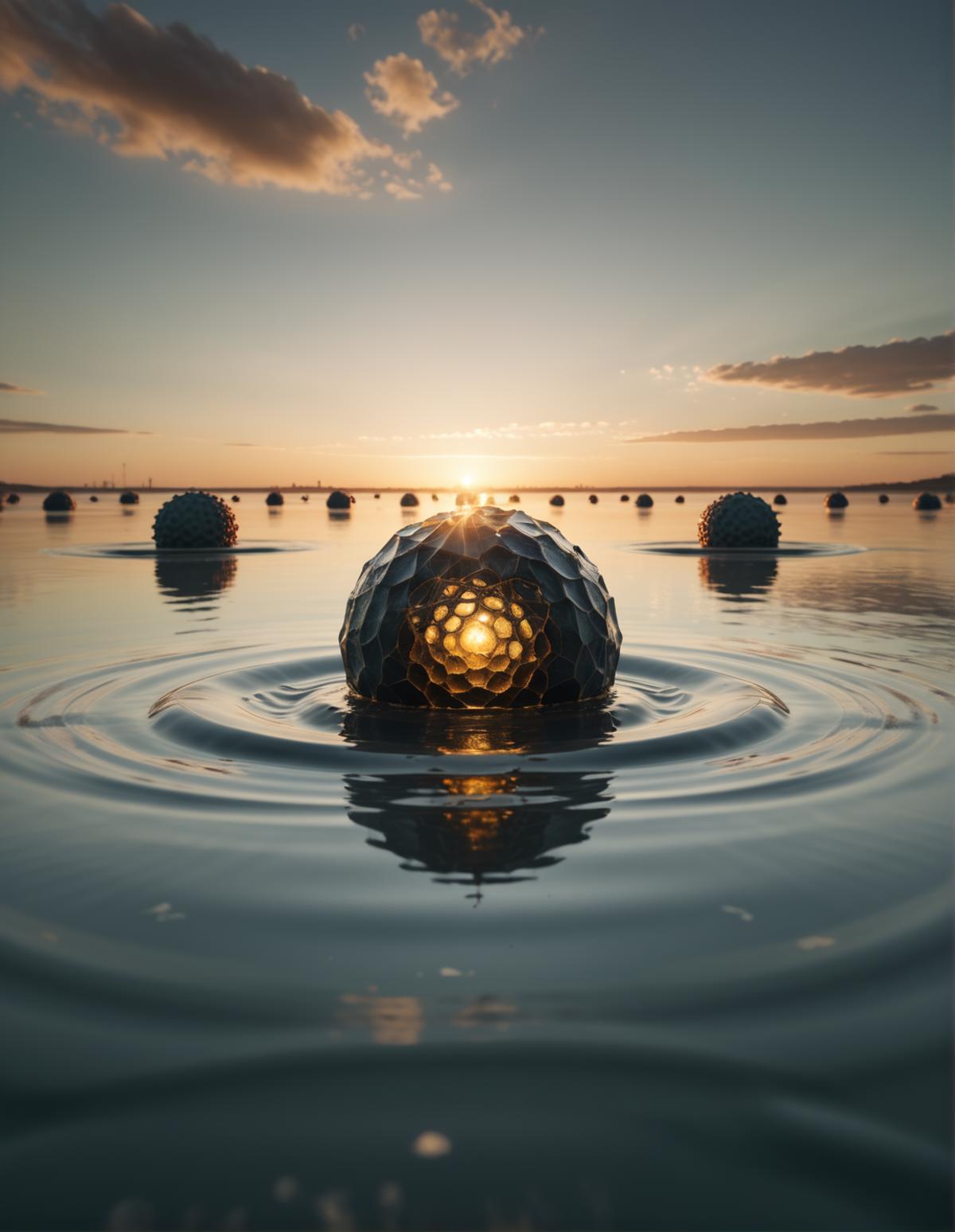 A close up of a water surface with a light in the middle - SeaArt AI