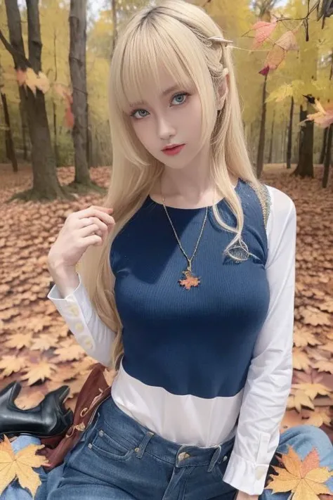 1girl,(wearing autumn outfit:1.5),(wearing jeans)(RAW photo, best quality), (realistic, photo-realistic:1.4), masterpiece, an extremely delicate and beautiful, extremely detailed, 2k wallpaper, Amazing, finely detail, extremely detailed CG unity 8k wallpaper, ultra-detailed, highres, soft light, beautiful detailed girl, extremely detailed eyes and face, beautiful detailed nose, beautiful detailed eyes,cinematic lighting,autumn scenery,morning light,perfect anatomy,slender body, <lora:akagikuro_lora:0.8>