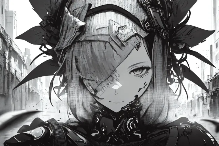 <lora:Blame!:1> heavy black and white, cyborg girl portrait, OrganicBiomArt, ((monochrome)), smirk512, photorealistic, 185mm f/1. 4 iso 100, cinematic 8k, cinematic hbo, crisp quality and light reflections, bioluminescent details, backlighting, colorgrading, post-processing, vivid color, full hd, 8k ultra high definition
real-time path tracing, Oodle Texture, mesh skin
(Masterpiece:1.3),, skin pores, textured skin, perfect composition, masterpiece, intricate, concept art, high detail, very complex, extremely detailed, sidelighting, hard light, split shadow, vivid, brilliant, cinematic, dramatic, caustics, 20 megapixel, canon eos r3<lora:epiNoiseoffset_v2:1.0>