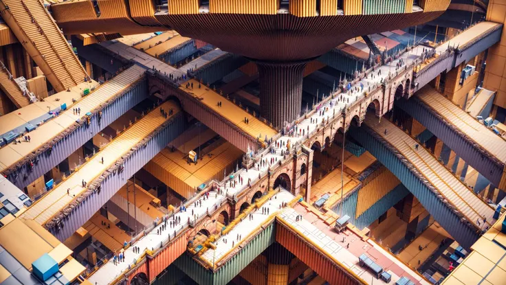 masterpiece, bird's-eye view, detailed human body, (isometric:1.3),3X zoom, Detailed world, noise, chaos, contamination, rim light, Mega Structure, infinite floor, Organic shape, <lora:add_detail:1>, <lora:Blame!:1>