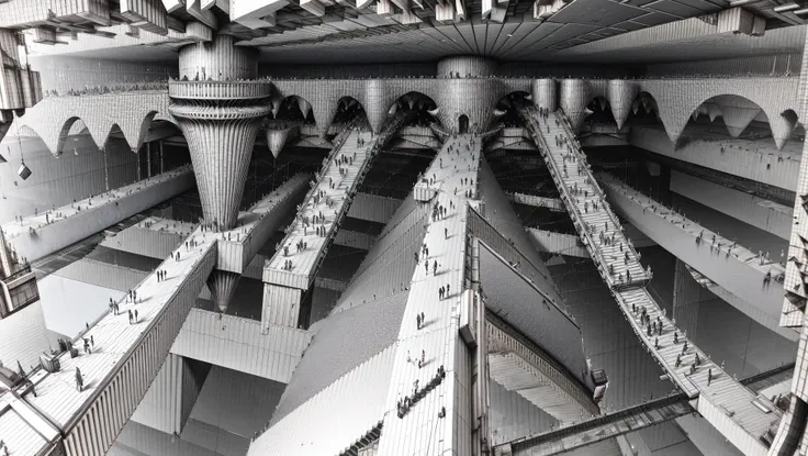masterpiece, bird's-eye view, detailed human body, (isometric:1.3),3X zoom, Detailed world, noise, chaos, contamination, rim light, Mega Structure, infinite floor, Organic shape, <lora:add_detail:1>, <lora:Blame!:1>