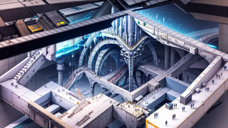 masterpiece, bird's-eye view, detailed human body, (isometric:1.3),3X zoom, Detailed world, noise, chaos, contamination, rim light, Mega Structure, infinite floor, Organic shape, <lora:add_detail:1>, <lora:Blame!:1>