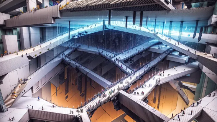 masterpiece, bird's-eye view, detailed human body, (isometric:1.3),3X zoom, Detailed world, noise, chaos, contamination, rim light, Mega Structure, infinite floor, Organic shape, <lora:add_detail:1>, <lora:Blame!:1>