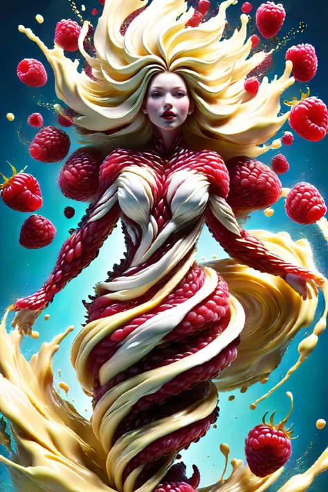 (Raspberry and White Chocolate DonM3l3m3nt4lXL elemental:1.3), woman, chunky bits<lora:DonM3l3m3nt4lXL:1>, (masterpiece:1.2), best quality, colorful, (intricate details, hyperdetailed, highest detailed:1.2), high resolution textures, <lora:EnvyBetterHiresFixXL01:1>