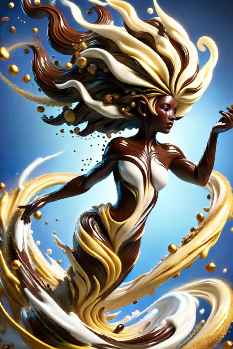 (female choclate DonM3l3m3nt4lXL elemental:1.3), brown and white chocolate, chunky bits<lora:DonM3l3m3nt4lXL:1>, (masterpiece:1.2), best quality, colorful, (intricate details, hyperdetailed, highest detailed:1.2), high resolution textures, <lora:EnvyBetterHiresFixXL01:1>