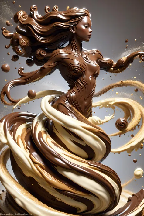 (female choclate DonM3l3m3nt4lXL elemental:1.3), brown and white chocolate, chunky bits<lora:DonM3l3m3nt4lXL:1>, (masterpiece:1.2), best quality, colorful, (intricate details, hyperdetailed, highest detailed:1.2), high resolution textures, <lora:EnvyBetterHiresFixXL01:1>