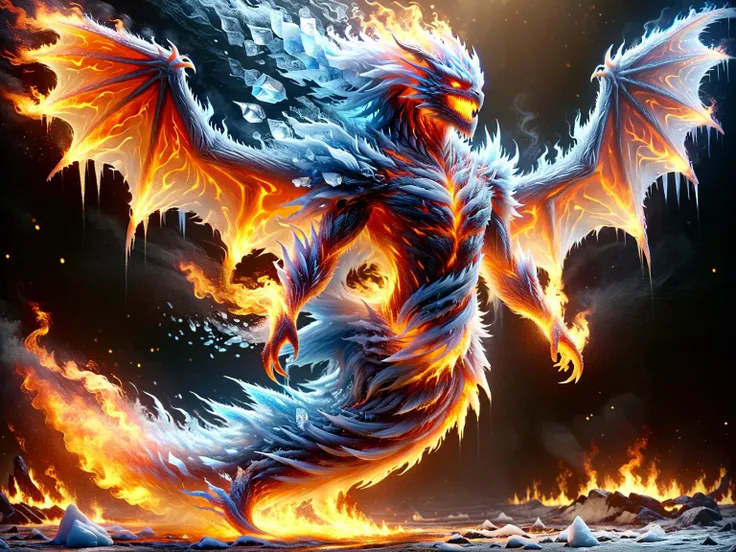 ultra realistic photo of a elemental dragon with two big wings as a djin, shaped out of fire and ice, detailed skin texture
((make the skin more real)), ((make the breast and nipples more realistic)), ((make the human anatomy more realistic)), ((make the eyes more realistic)), ((make the eyes more clear)), ((make the eyes more glowing)), ((make the teeth or fangz more real)), ((make the hair or fur more real)), ((make the effects more real)), ((make the light and shadow more realistic:1.2)), ((make the atmosphere more realistic:1.3)), ((make the background more interesting)), ((make the backround more realistic)) ((give the clothes a 100 percent realistic look like real clothes:1.3)), ((make the fire and ice more real))
<lora:add-detail-xl:0.7>, <lora:SDXLHighDetail_v5-000004:1>, <lora:AdvancedEnhancerXLv2:1>, <lora:EnvyZoomSliderXL01:-1.4>, <lora:perfect feet:1> feet, perfect, <lora:Perfect Hands v2:1> perfect, hands, hand, <lora:DonM3l3m3nt4lXL:1> DonM3l3m3nt4lXL, <lora:faize-sdxl:0.5> faize,