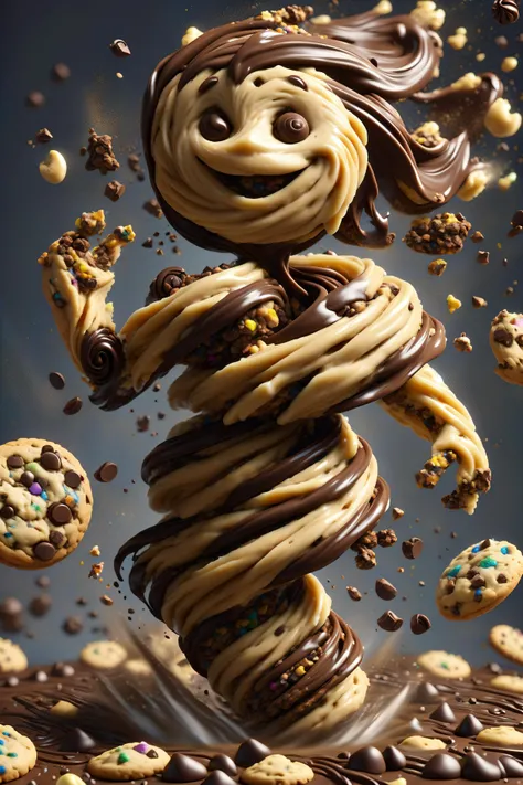 (cookie dough DonM3l3m3nt4lXL elemental:1.3), chocolate bits <lora:DonM3l3m3nt4lXL:1>, (masterpiece:1.2), best quality, colorful, (intricate details, hyperdetailed, highest detailed:1.2), high resolution textures, <lora:EnvyBetterHiresFixXL01:1>