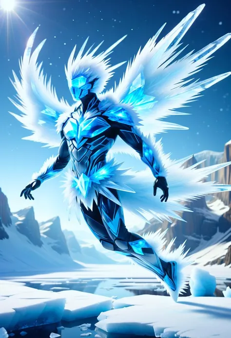 floating gliding male ice crystal, , cape <lora:DonM3l3m3nt4lXL-000010:0.7>