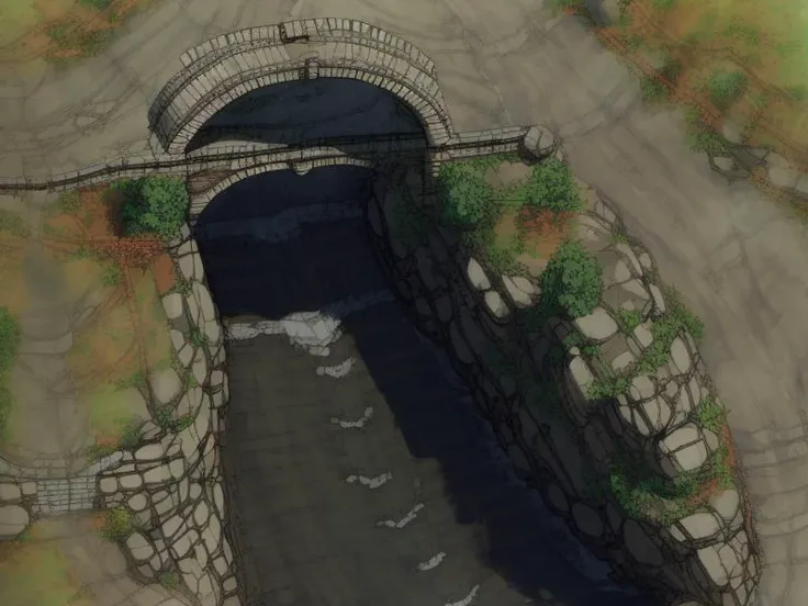 <lora:BattleMap:1> ((BattleMap)), (top view)
trade route, rocky terrain, ((wide road, bridge over a stream))
Soft light, sun light, sunny
mny details, render, day light 
<lora:add_detail:1>