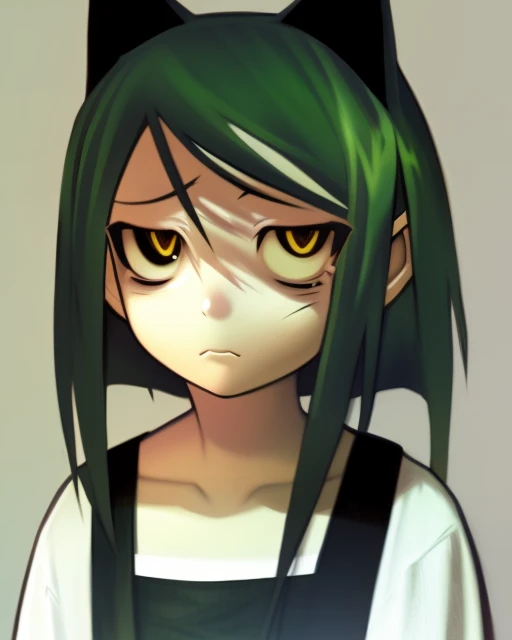 saya no uta, saya, eyebags, tired, shaded face, smooth shading, realistic, dark theme <lora:v1v404-000030:1>, cat ears