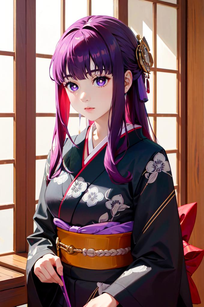 Anime girl with purple hair and purple hair in a kimono - SeaArt AI