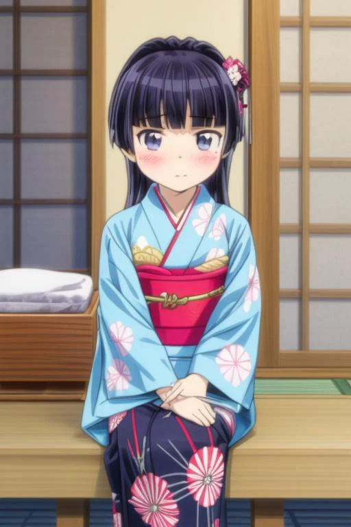 ultra-detailed,masterpiece,best quality,1girl,blush,shrine,jyojifuku, furisode, navy kimono, hair ornament, long sleeves,gokou ruri, black longhair<lora:furisode v1.0:0.7> <lora:Oreimo_gokou ruri:0.7> <lora:add_detail:1.4>