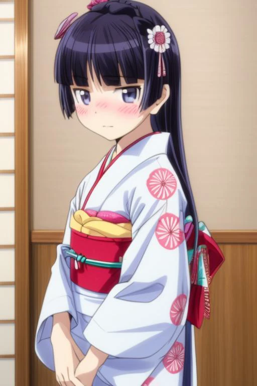 ultra-detailed,masterpiece,best quality,1girl,blush,jyojifuku, furisode, navy kimono, hair ornament, long sleeves,gokou ruri, black longhair<lora:furisode v1.0:0.7> <lora:Oreimo_gokou ruri:0.7> <lora:add_detail:1.4>