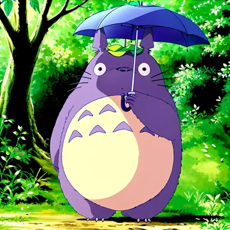 <lora:totoro001:0.7>,<lora:add_detail:0.8>,<lora:boldline:-0.3>,<lora:noline:0.3>,
big_totoro,
holding umbrella,leaf on head,
looking at viewer,nature,full body,