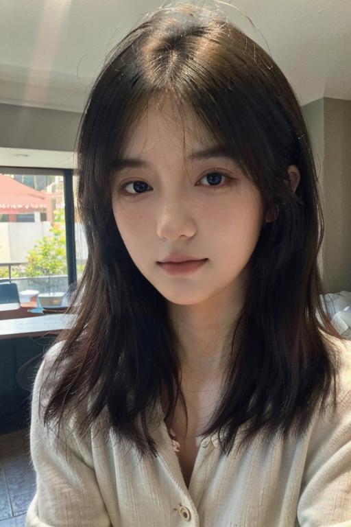 A close up of a woman with long hair and a white shirt - SeaArt AI