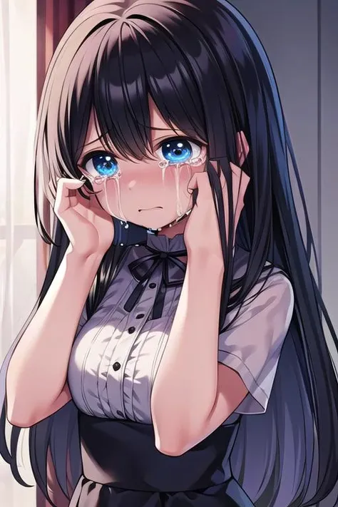 masterpiece,best qualitiy,high detail,1girl,long hair,arms over face, (crying:1.3) <lora:huohuo:0.7>