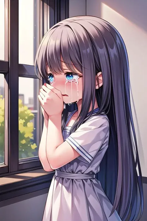 masterpiece,best qualitiy,high detail,1girl,long hair,arms over face, (crying:1.3) <lora:huohuo:0.7>indoor,window,