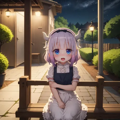 1 little girl, Kanna, Maid Dragon, HDR, happy, nature, look at viewer, night light, 4 seasons, cartoon style, best quality, masterpiece, <lora:Kanna_Sora9:0.9>, (masterpiece,best quality:1.5)