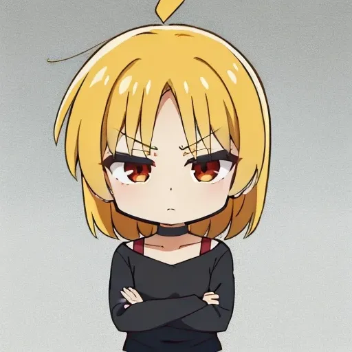 (masterpiece, best quality:1.2), chibi, simple background, white background, solo, 1girl, ijichi seika, serious, closed mouth, looking at viewer, crossed arms, ahoge, black shirt, striped pants, choker, collarbone <lora:bocchi_seikaijichi:0.9> <lyco:DarkCabalChibiStyle:1.0>