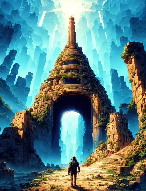 masterpiece, awesome quality, hyper detailed, DonMCu73T00n, lost city energy beam, <lora:DonMCu73T00n:0.8>