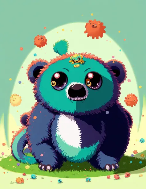 masterpiece, awesome quality, hyper detailed, DonMCu73T00n, anime ,cute, fusion of salamander,hantu ulatulat bulu,teju jagua,bear ,    <lora:DonMCu73T00n:0.8>