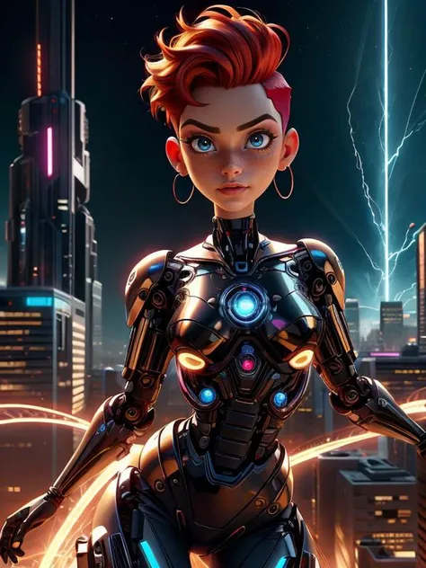 Disney, Pixar (Style: trending on artstation, ((high quality:1.2, masterpiece:1.2)) , (8k resolution) , high details, incredibly absurdres, color connection, colorized, colorful, sexy, nsfw, seductive, 3/4 body shot)
(1girl, 25 years old, big eyes, latina face, freckles, (short hair, shaved sides:1.2), multicolored hair, medium breasts)
<lora:AntimatterTech:0.8> (Backround: antitech, scifi, pure energy, city, castle)