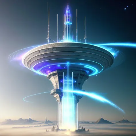 <lora:AntimatterTech-20:0.8>,AntiTech, light particles, scifi , tower,