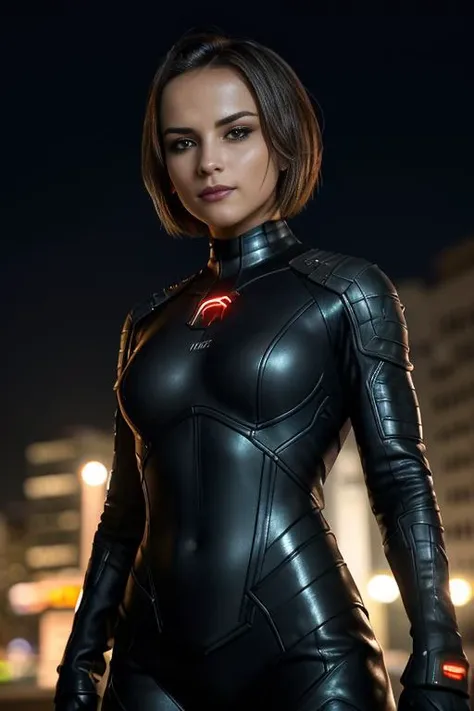 (RAW, analogue, Nikon Z 14mm ultra-wide angle lens, award-winning glamour photograph, ((best quality)), ((masterpiece)), ((realistic)), skin pores, subsurface scattering, radiant light rays, high-res, detailed facial features, high detail, sharp focus, smooth, aesthetic, extremely detailed, (extremely detailed eyes, extremely detailed iris), extremely detailed hair, extremely detailed skin, extremely detailed clothes, octane render, photorealistic, realistic, post-processing, max detail, realistic shadows, roughness, natural skin texture, real life, ultra-realistic, photorealism, photography, 8k UHD, photography, hdr, intricate, elegant, highly detailed, sharp focus, stunning, beautiful, gorgeous), (photorealistic), (realistic), racha311i3ghc00k, full body, short hair, brown eyes, female superhero outfit with glowing LED piping, outdoor, night, futuristic city, atmospheric, upper body, (medium shot:1.8), <lora:Rachael_Leigh_Cook_PMv1_Lora:1.3>,
