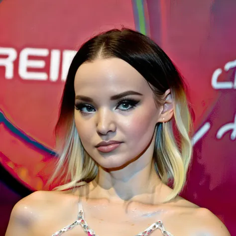 Dove Cameron Random posture, (raw photo,8k,photorealistic),(masterpiece, best quality),  8k,Fujifilm XT3,masterpiece, beautiful detailed face, beautiful detailed eyes, ultra realistic details, sharp focus, looking at viewer, detailed skin,on back, (a young girl, solo) ,detailed beautiful face, detailed perfect skin, (beautiful detailed eyes), extremely detailed, high res, best quality, (full body), 1girl, bare shoulders, blonde hair, long hair, best quality, jewelry, modern city, dress, see through, looking at viewer, solo, bokeh, professional light, detailed skin <lora:Dove Cameron:1>