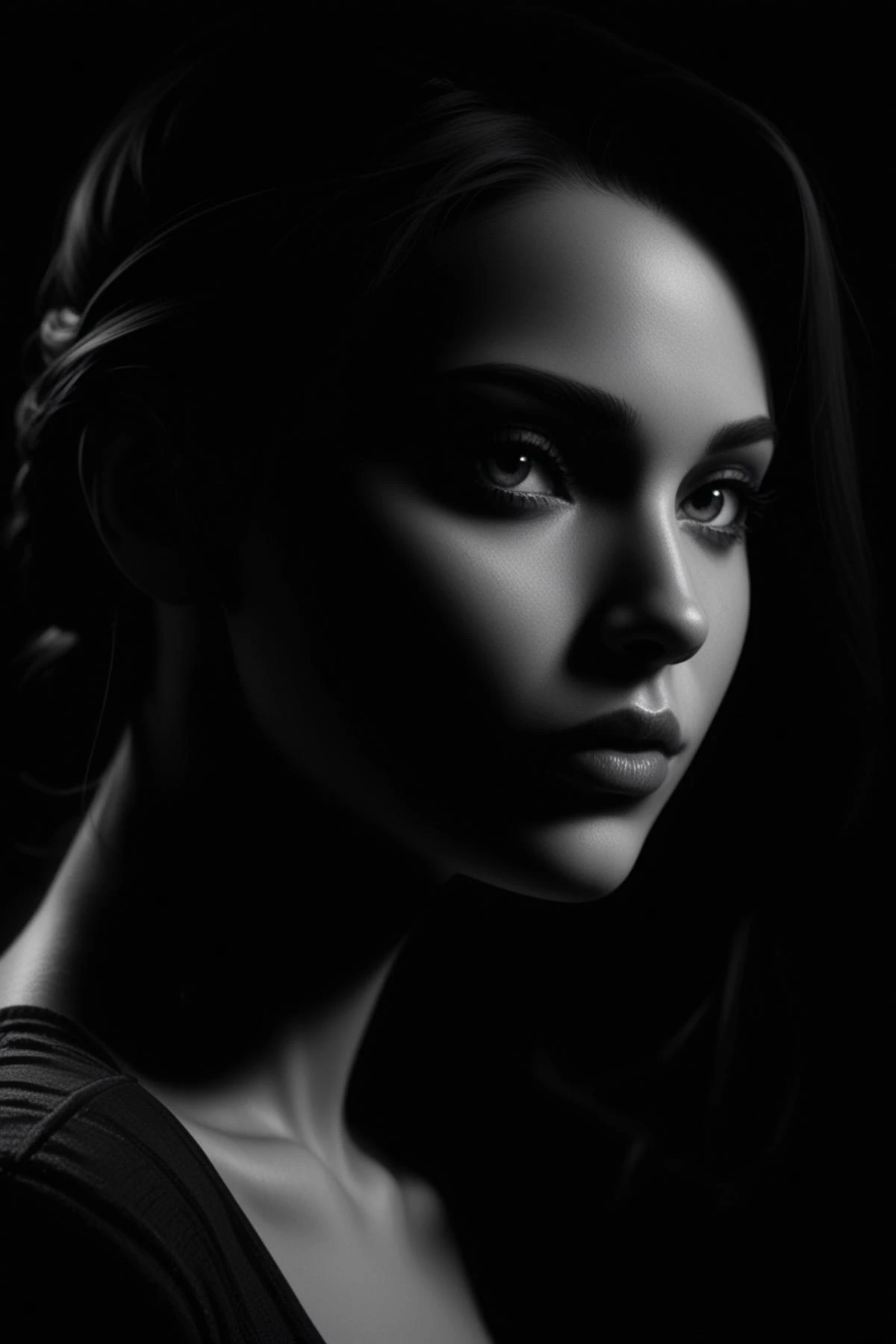 [[2 checkpoints listed for Merge. also used IP-Adapter & digital painting]]

score_9, score_8_up, score_7_up, source_photo.

highly professional, dark photo, (monochrome), Black background, portrait, silhouette.  beautiful woman