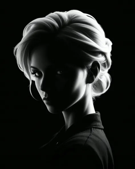 [[2 checkpoints listed for Merge. also used IP-Adapter & digital painting]]  score_9, score_8_up, score_7_up, source_photo.  highly professional, dark photo, (monochrome), Black background, portrait, silhouette.  beautiful woman