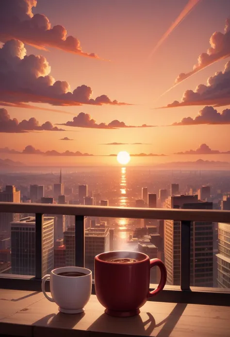 zPDXL, 1 carnage holding 1 cup of coffee, destroyed city, sunset, sun ray, intricate details, 4K, masterpiece, rating_safe