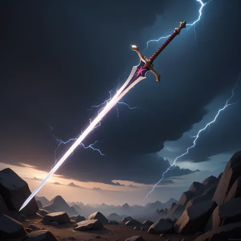 score_9, score_8_up, score_7_up, score_6_up, score_5_up, score_4_up,
gloomy dark landscape, rocks, stones, clouds, lightning, high contrast, (bright shining (sword) flies in air:1.3), (close-up sword:1.2),