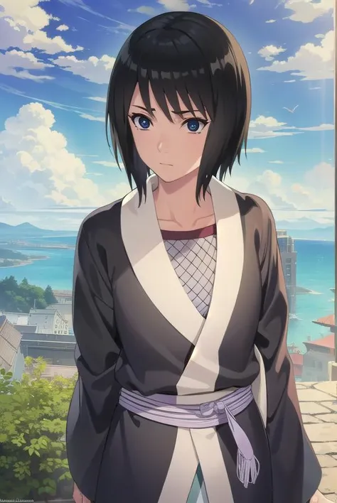 kunoichishizune, <lora:kunoichi shizune-lora-nochekaiser:1>,
shizune, short hair, black hair, (black eyes:1.3),
BREAK long sleeves, collarbone, japanese clothes, fishnets,
BREAK outdoors, forest, nature, trees, grass, sky, clouds, sun,
BREAK looking at viewer, (cowboy shot:1.5),
BREAK <lyco:GoodHands-beta2:1>, (masterpiece:1.2), best quality, high resolution, unity 8k wallpaper, (illustration:0.8), (beautiful detailed eyes:1.6), extremely detailed face, perfect lighting, extremely detailed CG, (perfect hands, perfect anatomy),