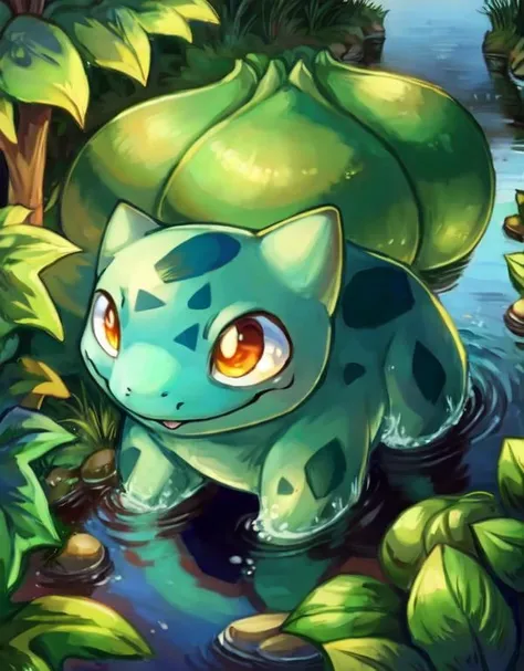 <lora:0001_bulbasaur_lora-05:1>, bulbasaur, cute, BREAK, creek, water