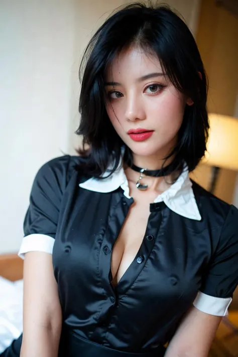 best quality, masterpiece, (photorealistic:1.4), 1girl, light smile, shirt with collars, waist up, dramatic lighting, from below, <lora:azhu-majicmixRealistic:0.8>