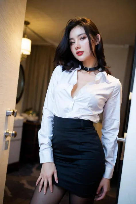 best quality, masterpiece, (photorealistic:1.4), 1girl, light smile, shirt with collars, waist up, dramatic lighting, from below, <lora:azhu-majicmixRealistic:0.8>