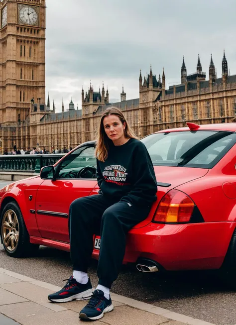 A stunning intricate full color portrait of (sks woman:1) in London, with Big Ben in the background, wearing Graphic sweatshirt and jogger pants, epic character composition, sharp focus, natural lighting, subsurface scattering, f2, 35mm, film grain, , by Peter Lindbergh, <lora:locon_emilywatson_v1_from_v1_64_32:1>