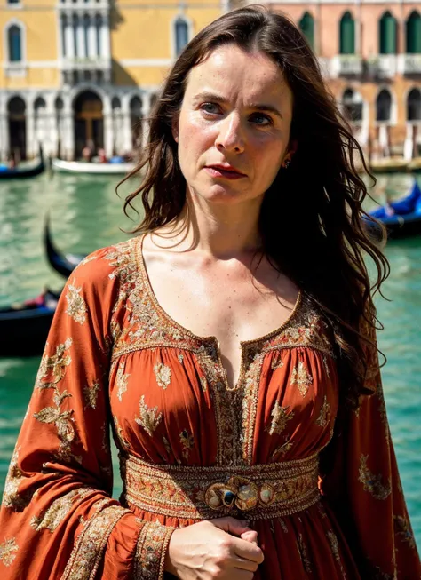 A stunning intricate full color portrait of (sks woman:1) in Venice, at the St. Marks Square, wearing Maxi dress, epic character composition, sharp focus, natural lighting, subsurface scattering, f2, 35mm, film grain, , by Tim Walker, <lora:locon_emilywatson_v1_from_v1_64_32:1>