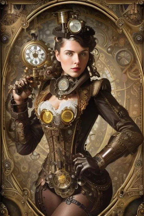 woman with a perfect face in a mythical forest, masterpiece, intricate details, raw photo, photo unp, <lora:steampunk-LECO:-0.6> steampunk,victorian,steam_engine,gears,clockwork,airship,retrofuturistic,brass,cylinder,mechanical,industrial,corset,monocle,leather,brass_goggles,machinery,cogwheel,steampowered,automaton