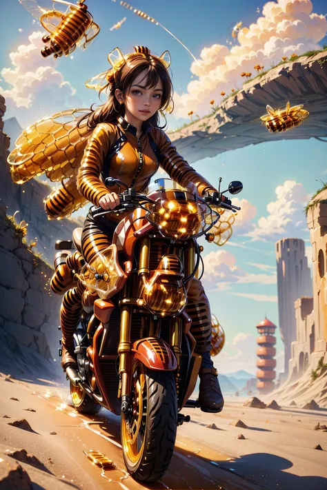 <lora:HoneyWorld:1> (HoneyWorld:1.3) (((masterpiece))), (((best quality))) motorcycle,