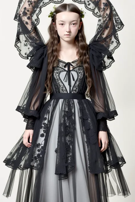 bellaramsey, flowing dress, on a mountain, (intricate facial features) (full body) facing forward