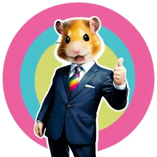 susu,hamster,necktie, suit, formal, thumbs up, solo, rainbow<lora:susu:0.8>