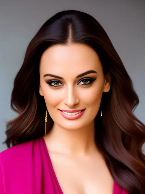 a head shot photo of a pretty woman, sharp facial features, looking at camera, smiling, real skin, 4k, high resolution, professional makeup, evelynsharma, perfect eyes <lora:sharmas2:0.7>