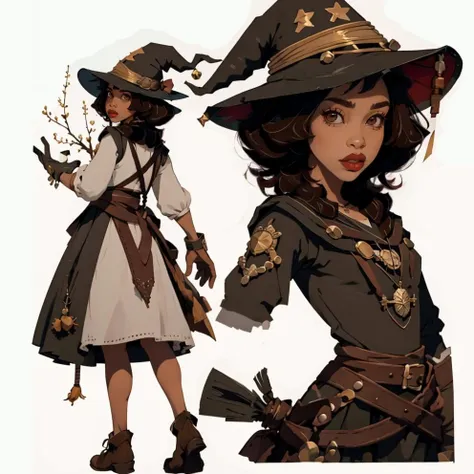(best quality:1.5),audrey ramirez,<lora:AudeyRamirez-10>,very dark brown eyes,slim body,simple background,gloves,(big lips:1.2),<lora:add_detail:-0.5>,<lora:CharacterDesign_Concept:0.7>,character sheet,(witch:1.2),dress,pointy hat,multiple views,dynamic poses,