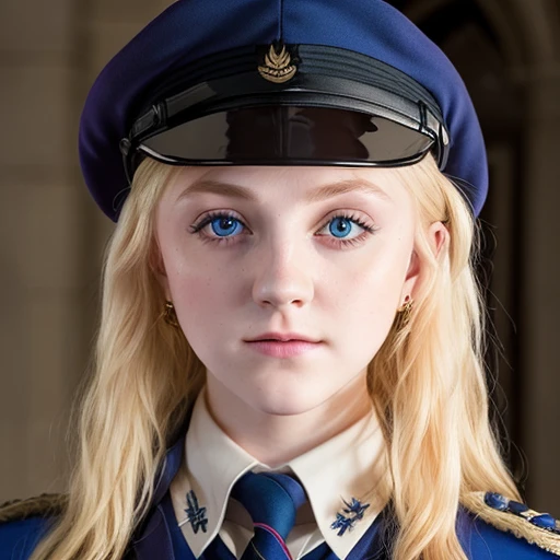 a beautiful picture of luna, wearing  a uniform, masterpiece, photorealistic, detailed, 4k, HDR, backlighting, bloom, light, RAW color photo, soft skin, blonde, detailed face, blue eyes, <lora:luna1:1.1>