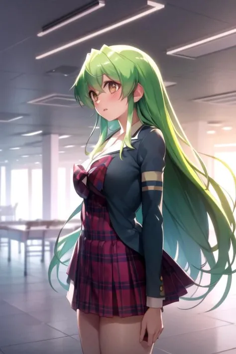 photorealistic, (4k), depth of field, (Masterpiece), (realistic skin texture), extremely detailed, intricate, hyper detailed, high resolution, professional photography, , depth of field, sharp detail, best quality, looking at viewer, 1girl, solo, <lora:youko_shiragami:0.88>, youko_shiragami, green hair, brown eyes, long hair, fruits costume, The Shattering Isles, 8k resolution