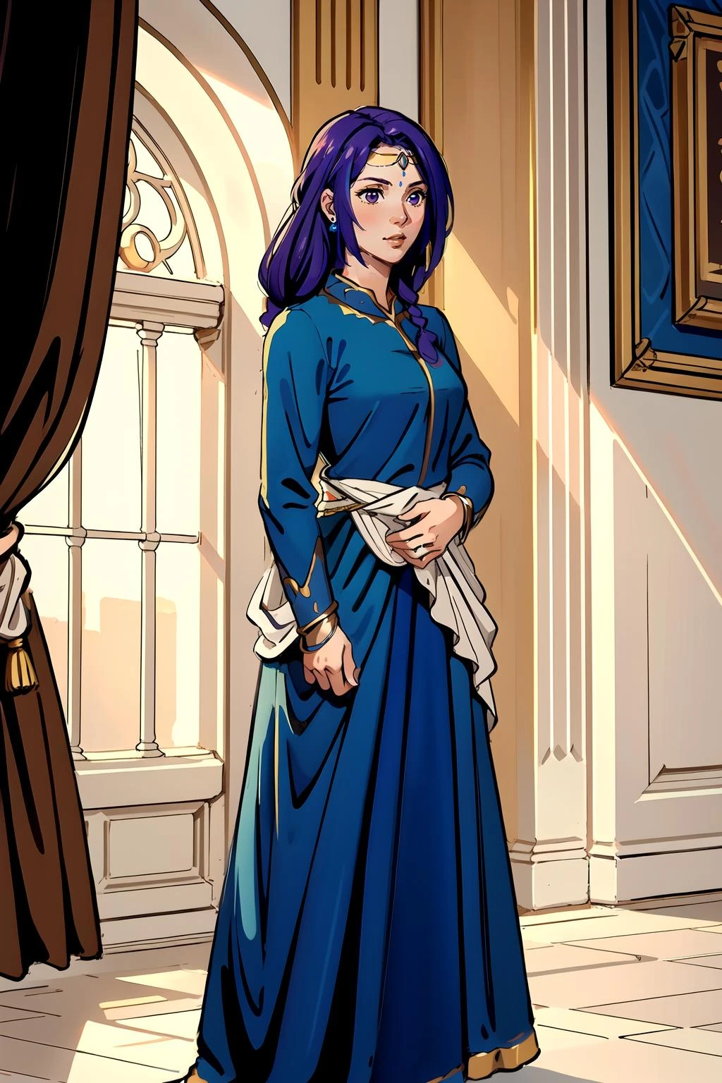 ((masterpiece), best quality, high quality, professional quality, highly detailed, highres, perfect lighting, natural lighting),1girl,eleanorafe,standing,long dress,jewelry,circlet,(in Roman palace:1.2),indoors, <lora:EleanoraFE:0.8>, <lora:LORA-XenoDetailer-v2:0.1>
