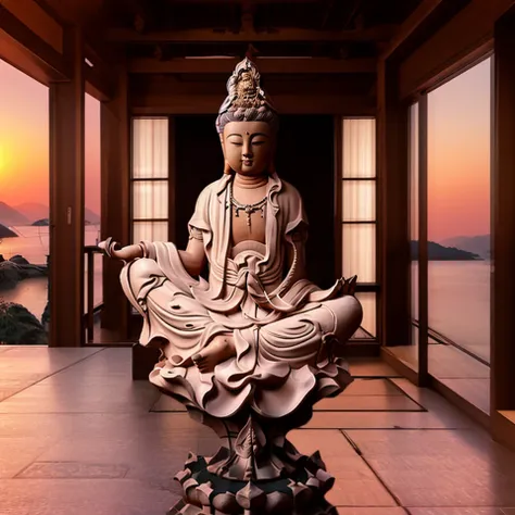 Arafed statue of a buddha sitting on a lotus flower - SeaArt AI